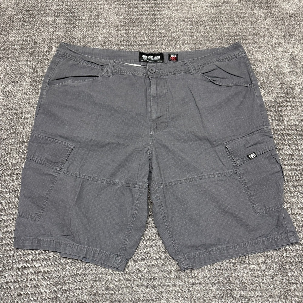 Ecko Unltd Mens Cargo‎ Shorts Size 40 Gray Ripstop Flat Front Casual